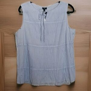 NWT Talbots Petite Light Blue Boho Peasant Blouse W Bow Size L 100% Cotton